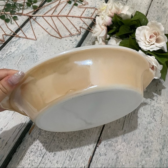Vintage Fire King Peach lustre milk glass divided casserole dish orange USA - Picture 3 of 6